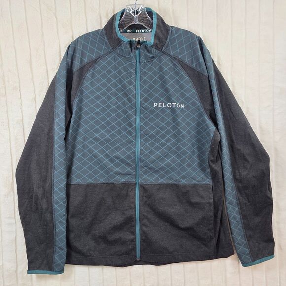 Rhone Jacket Men' Peloton Tech Terry Full Zip  100047 Black Teal Gray Gym Size L - Picture 1 of 16